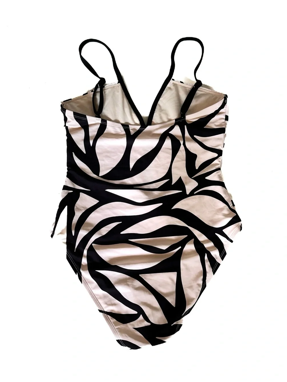 Sanctuary Black Cream Abstract Printed Ruched One Piece Swimsuit